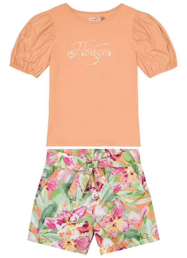 Carinhoso - Conjunto Flowers em Lantejoulas Menina Laranja