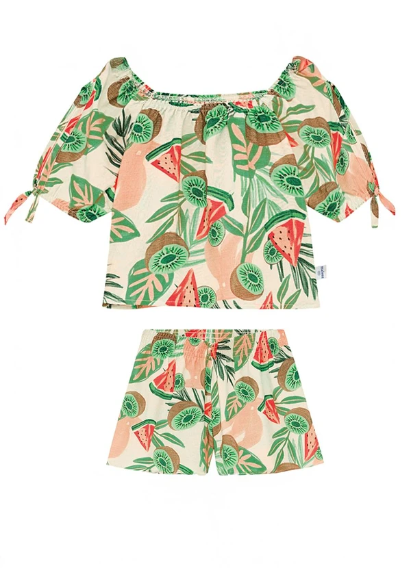 Malwee Kids - Conjunto Frutas Tropicais em Viscose Off White