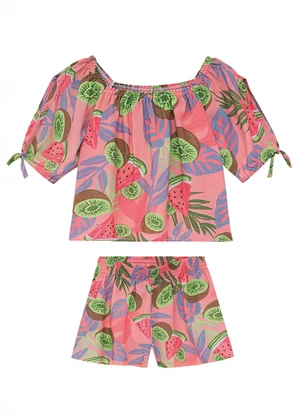 Malwee Kids - Conjunto Frutas Tropicais em Viscose Rosa - MALWEE KIDS