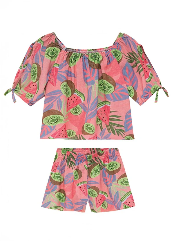 Malwee Kids - Conjunto Frutas Tropicais em Viscose Rosa 2