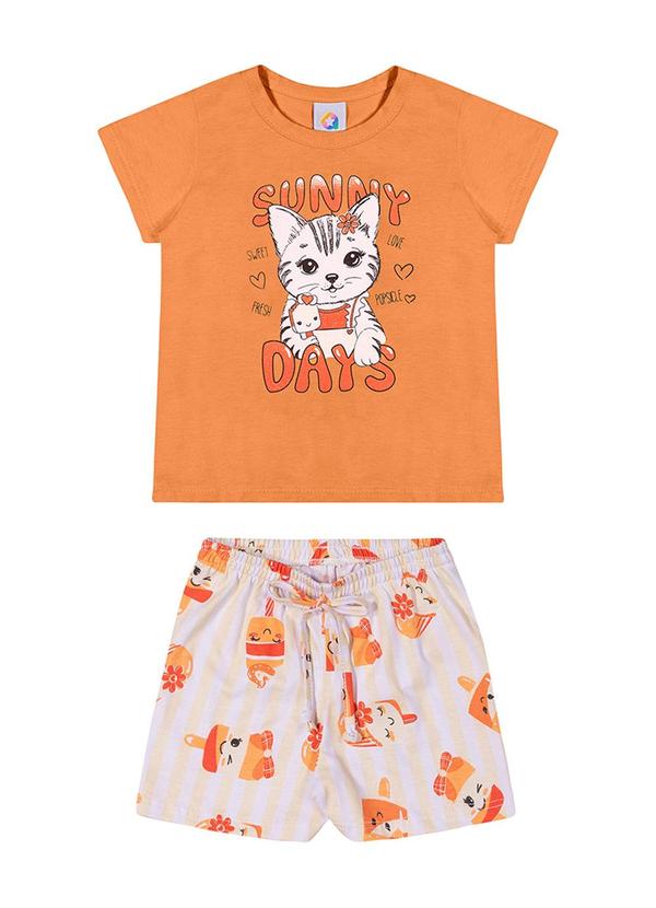 Alenice - Conjunto Gatinho Sorvete Menina Laranja 1