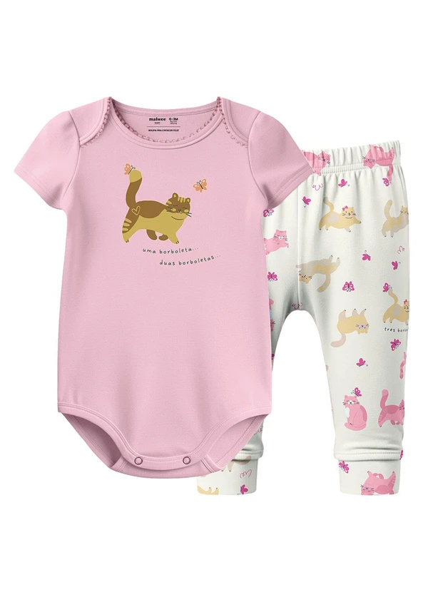 Malwee Kids - Conjunto Gatinhos & Borboletas Rosa Claro