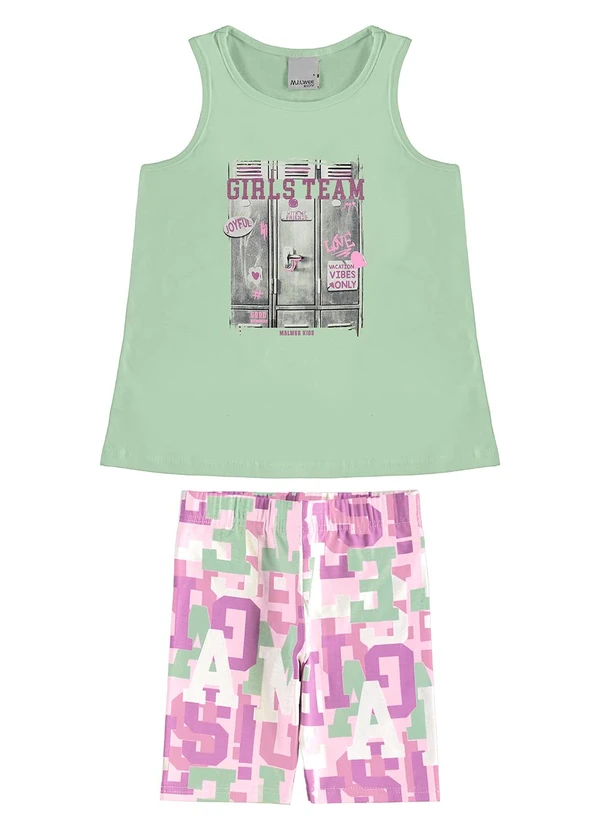 Malwee Kids - Conjunto Girls Team Evasê Verde Menta