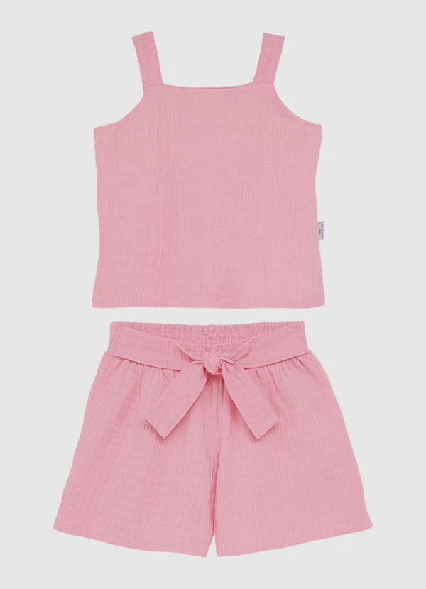 Malwee Kids - Conjunto Godê em Malha Texturizada Rosa