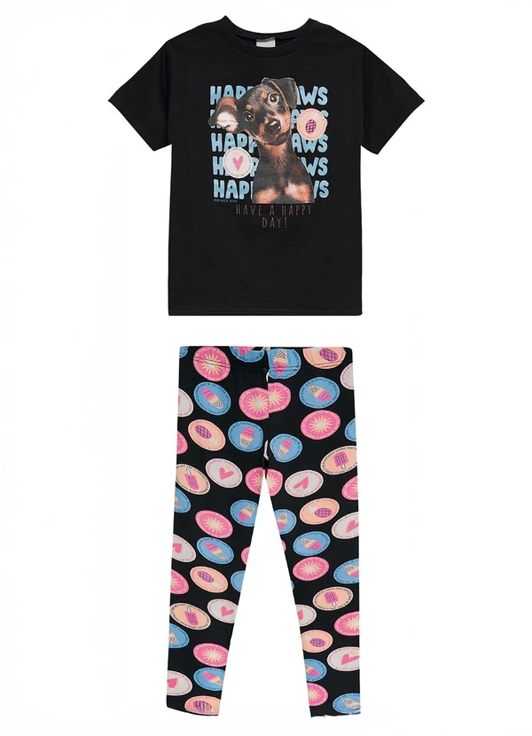 Malwee Kids - Conjunto Have a Happy Day com Glitter Preto