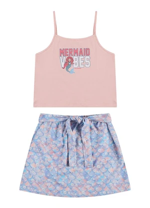 Vida Costeira - Conjunto Infantil Alcinha Saia Mermaid Rosa - VIDA COSTEIRA