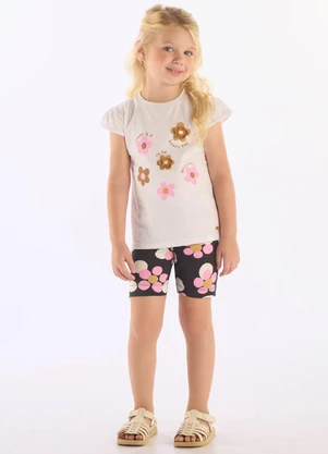 Up Baby - Conjunto Infantil Algodão Florido Branco - UP BABY