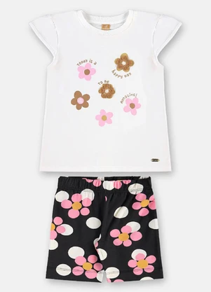 Up Baby - Conjunto Infantil Algodão Florido Branco - UP BABY