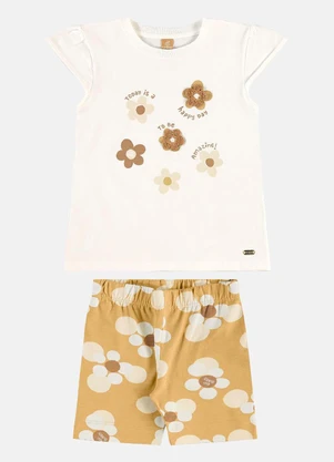 Up Baby - Conjunto Infantil Algodão Florido Branco - UP BABY
