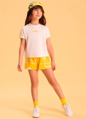 Bugbee - Conjunto Infantil Algodão Shorts Estampado Bege - BUGBEE