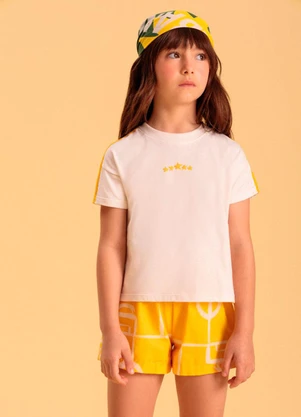 Bugbee - Conjunto Infantil Algodão Shorts Estampado Bege - BUGBEE