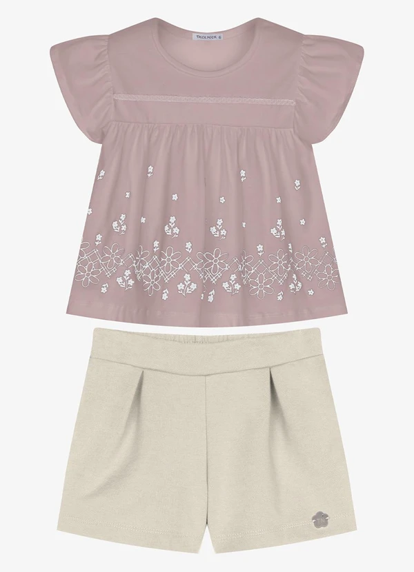 Trick Nick - Conjunto Infantil Bata com Short Rosa