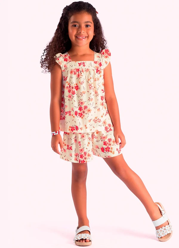 Duduka - Conjunto Infantil Bata e Short Menina Bege