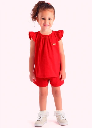 Duduka - Conjunto Infantil Bata e Short Vermelha - DUDUKA