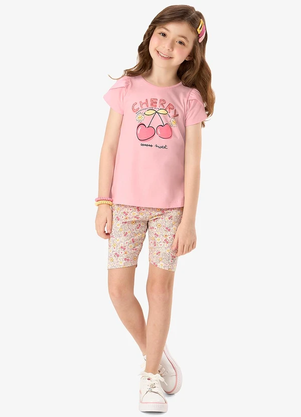 Rovi Kids - Conjunto Infantil Blusa com Ciclista Rosa
