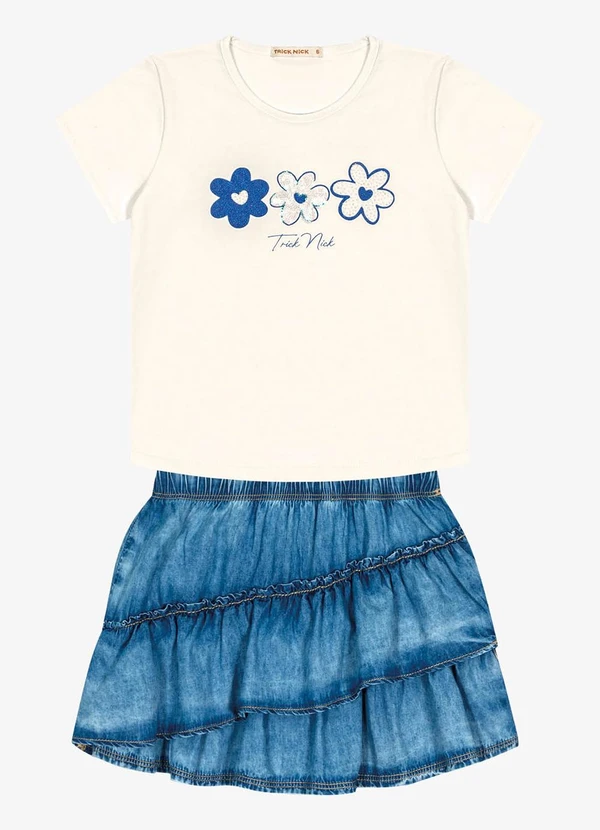 Trick Nick - Conjunto Infantil Blusa com Saia Bege 3
