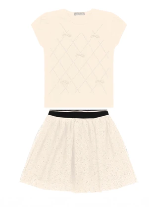 Trick Nick - Conjunto Infantil Blusa com Saia Bege - TRICK NICK