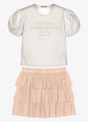 Trick Nick - Conjunto Infantil Blusa com Saia Bege - TRICK NICK