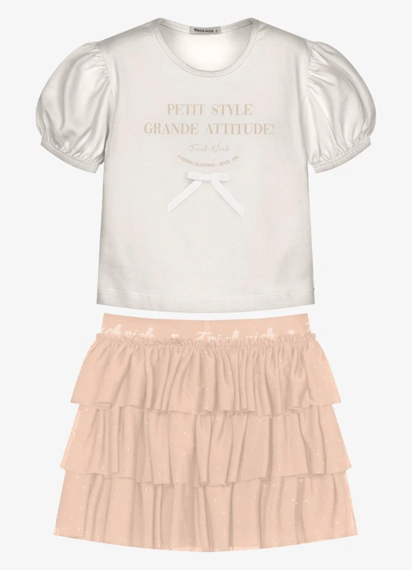 Trick Nick - Conjunto Infantil Blusa com Saia Bege