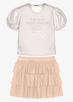 Trick Nick - Conjunto Infantil Blusa com Saia Bege - TRICK NICK
