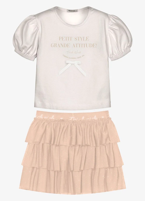 Trick Nick - Conjunto Infantil Blusa com Saia Bege
