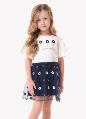 Trick Nick - Conjunto Infantil Blusa com Saia Bege - TRICK NICK