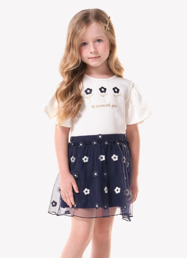 Trick Nick - Conjunto Infantil Blusa com Saia Bege
