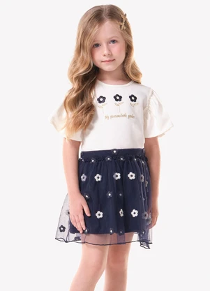 Trick Nick - Conjunto Infantil Blusa com Saia Bege - TRICK NICK