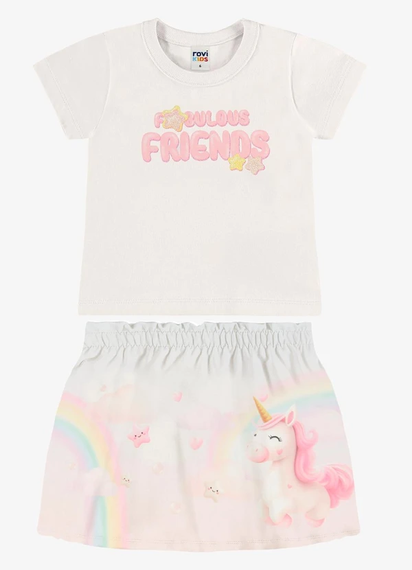 Rovi Kids - Conjunto Infantil Blusa com Saia Bege