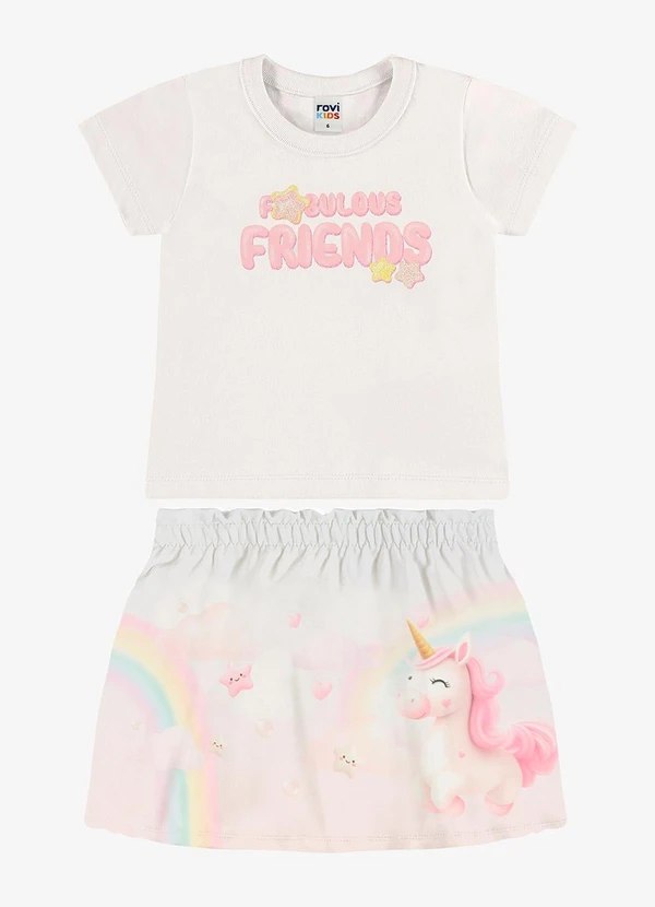 Rovi Kids - Conjunto Infantil Blusa com Saia Bege