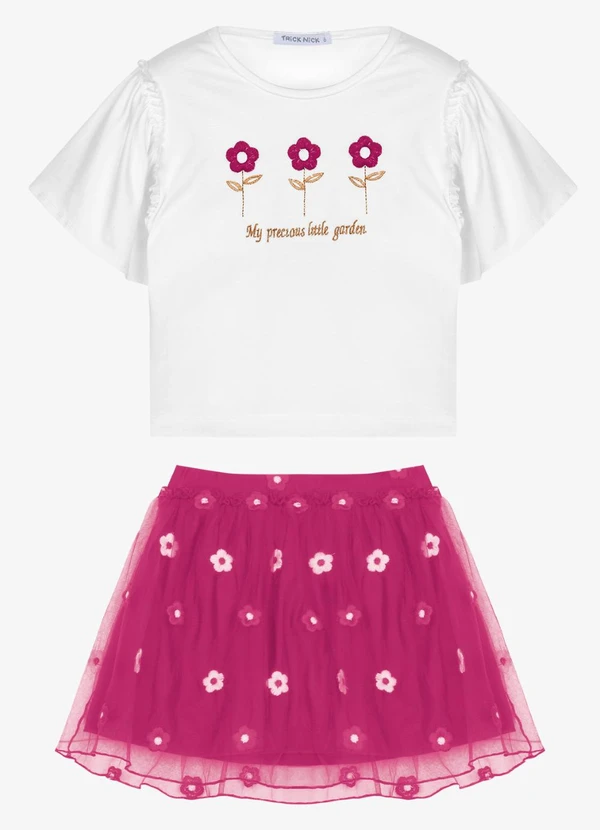Trick Nick - Conjunto Infantil Blusa com Saia Branco
