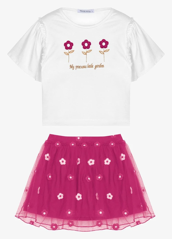Trick Nick - Conjunto Infantil Blusa com Saia Branco