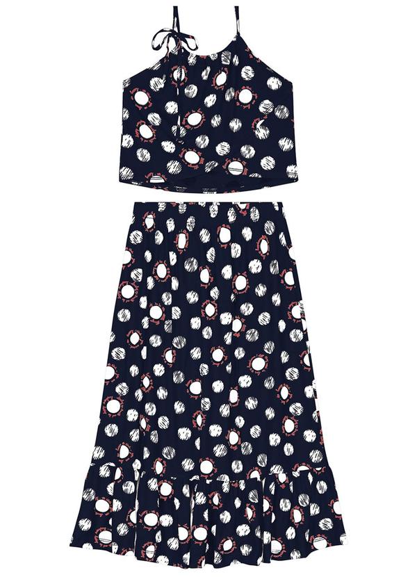 Rovi Kids - Conjunto Infantil Blusa com Saia Midi Azul
