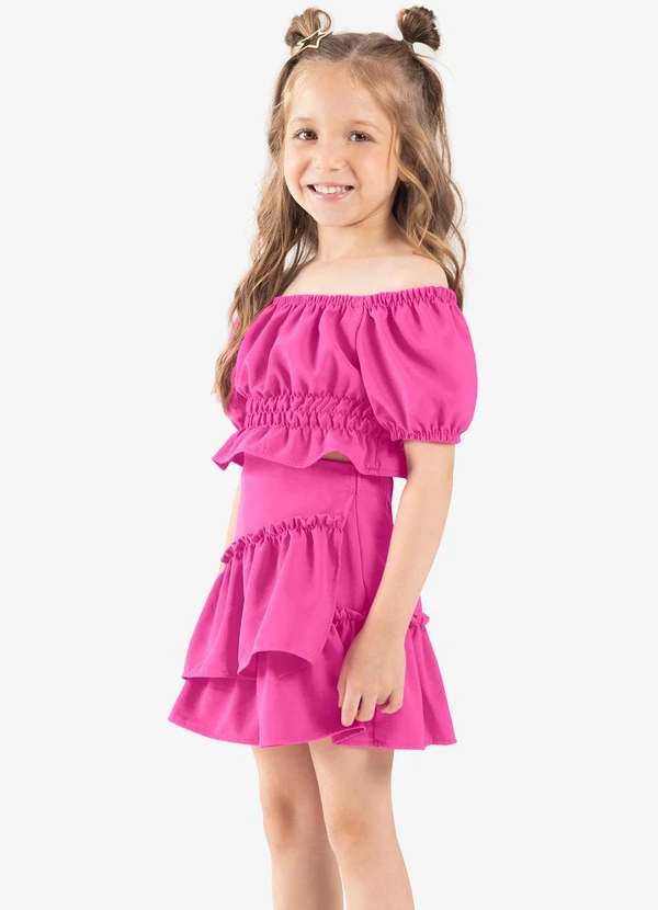 Conjunto Infantil Blusa com Saia Rosa Rovi Kids