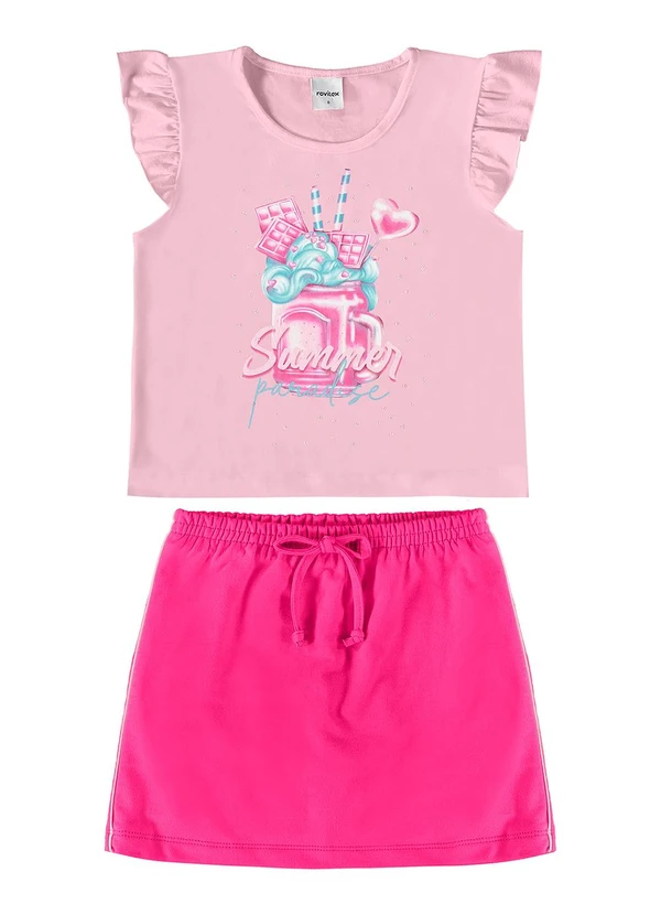 Conjunto Infantil Blusa com Saia Rosa - Rovi Kids