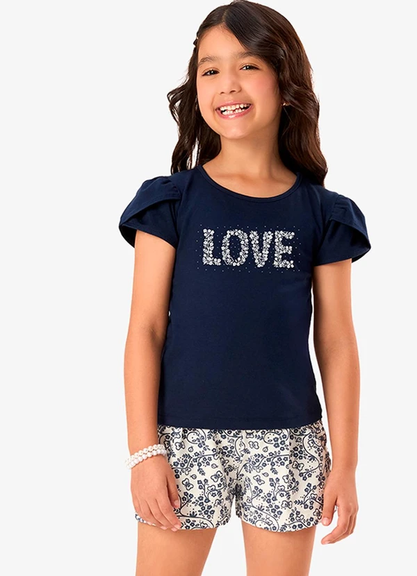 Rovi Kids - Conjunto Infantil Blusa com Shorts Azul