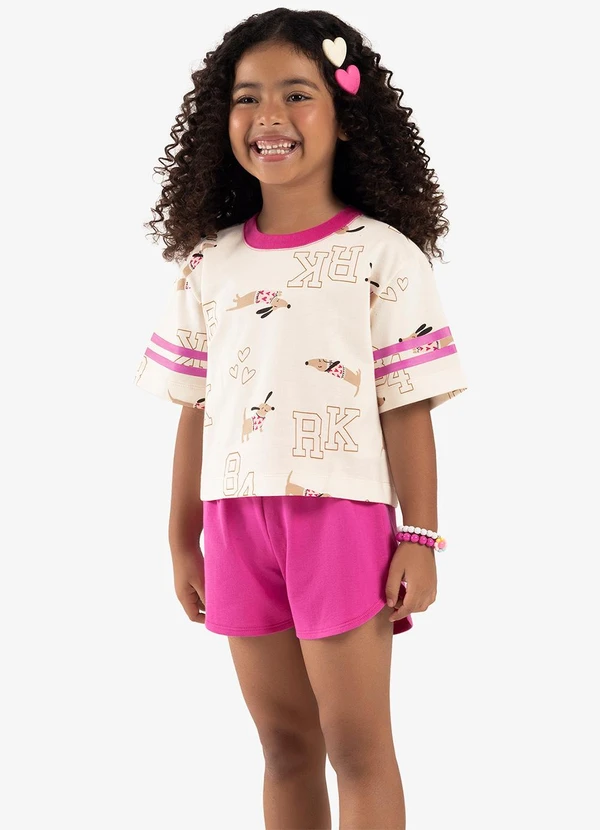 Rovi Kids - Conjunto Infantil Blusa com Shorts Bege