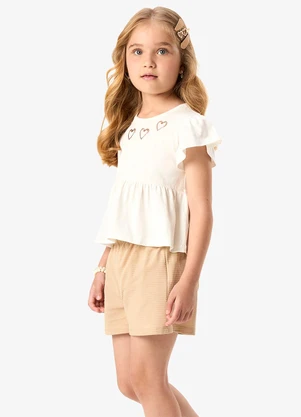 Rovi Kids - Conjunto Infantil Blusa com Shorts Bege - ROVI KIDS