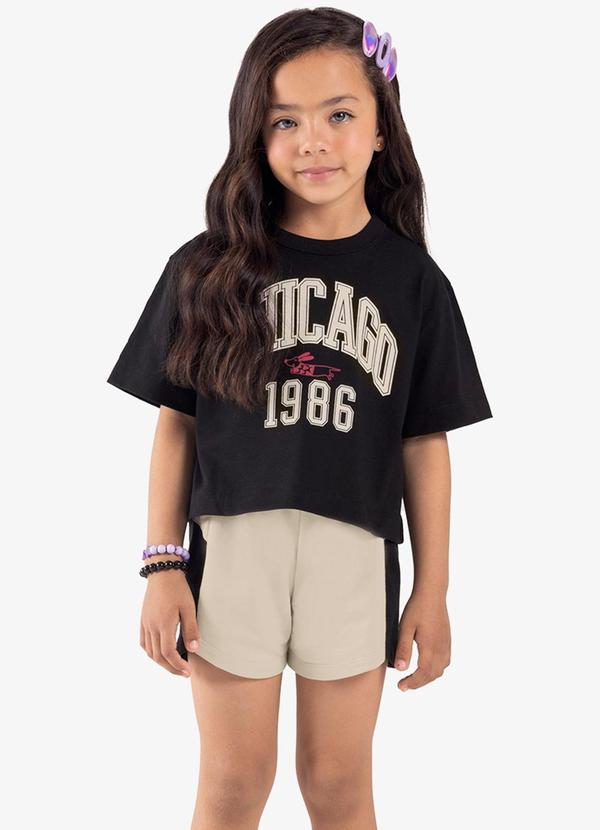 Rovi Kids - Conjunto Infantil Blusa com Shorts Preto