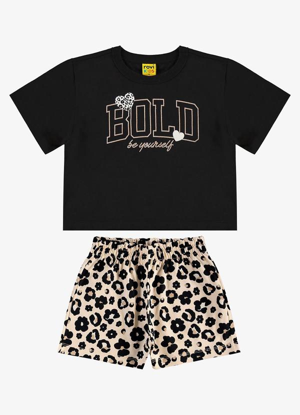 Rovi Kids - Conjunto Infantil Blusa com Shorts Preto