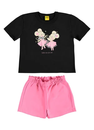 Rovi Kids - Conjunto Infantil Blusa com Shorts Preto - ROVI KIDS