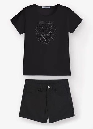 Trick Nick - Conjunto Infantil Blusa com Shorts Preto - TRICK NICK