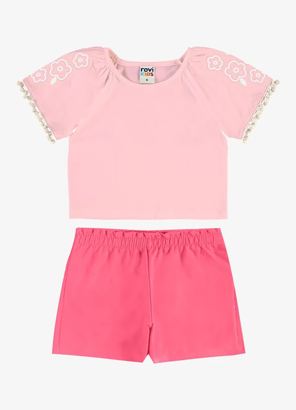 Rovi Kids - Conjunto Infantil Blusa com Shorts Rosa