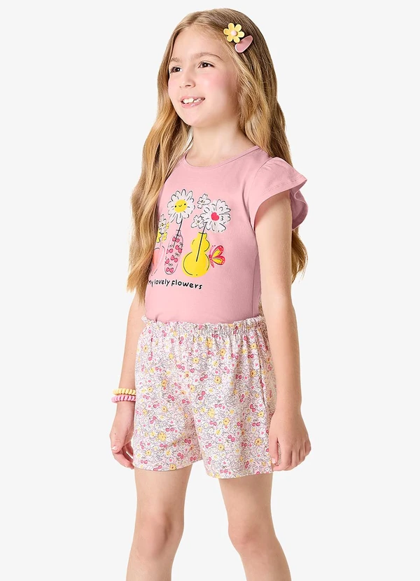 Rovi Kids - Conjunto Infantil Blusa com Shorts Rosa