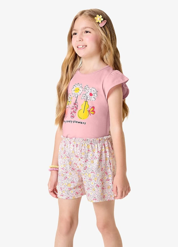 Rovi Kids - Conjunto Infantil Blusa com Shorts Rosa
