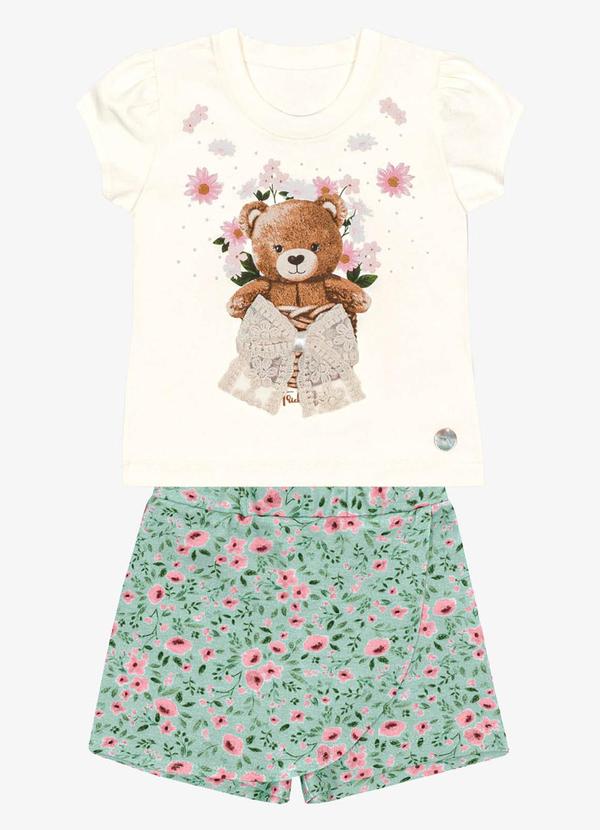 Trick Nick - Conjunto Infantil Blusa com Shorts Saia Bege