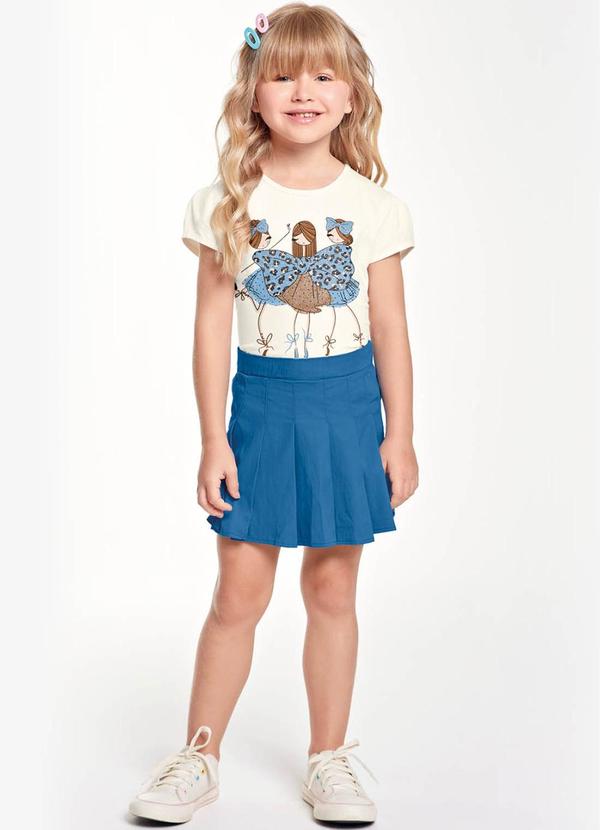 Trick Nick - Conjunto Infantil Blusa com Shorts Saia Bege