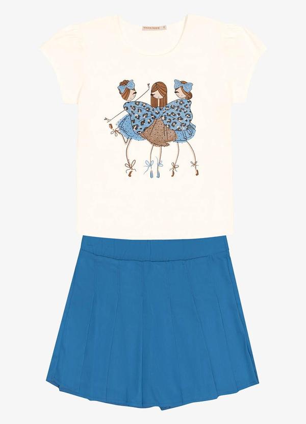 Trick Nick - Conjunto Infantil Blusa com Shorts Saia Bege 3