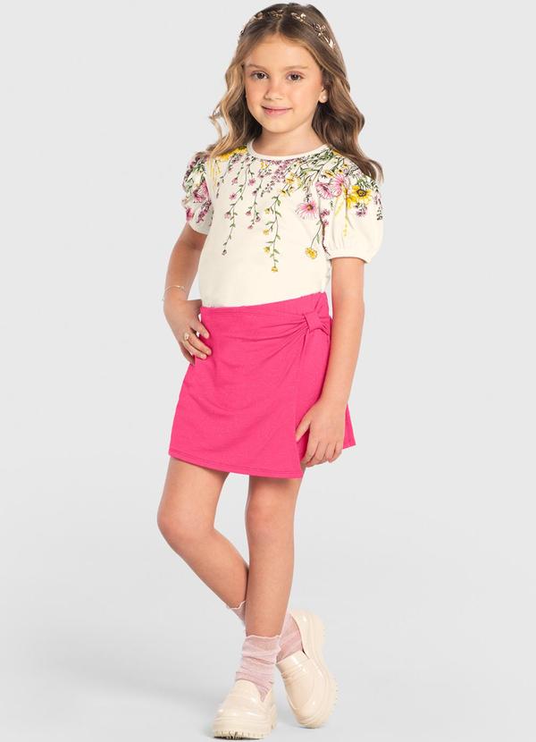 Trick Nick - Conjunto Infantil Blusa com Shorts Saia Bege