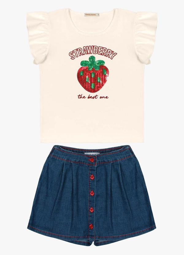 Trick Nick - Conjunto Infantil Blusa com Shorts Saia Bege 7